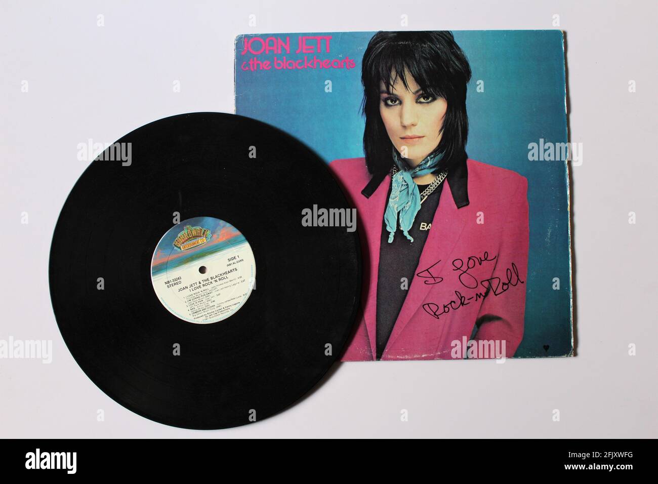 Hard rock and punk rock band,  Joan Jett  the Blackhearts music album on vinyl record LP disc. Titled: I Love Rock & Roll Stock Photo
