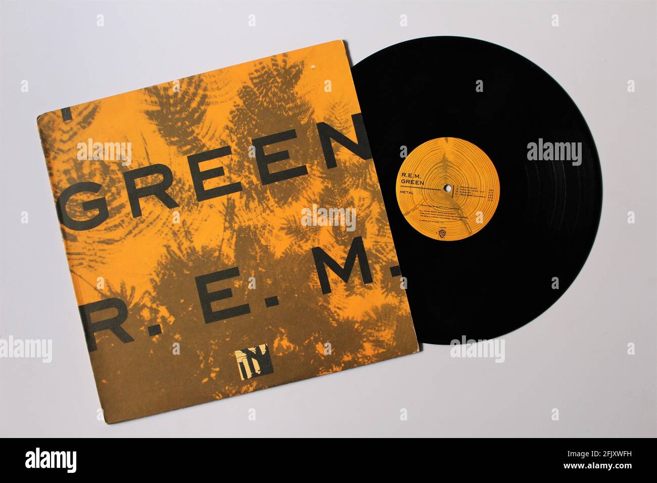 Alternative rock band, R.E.M. music album on vinyl record LP disc. Titled: Green Stock Photo