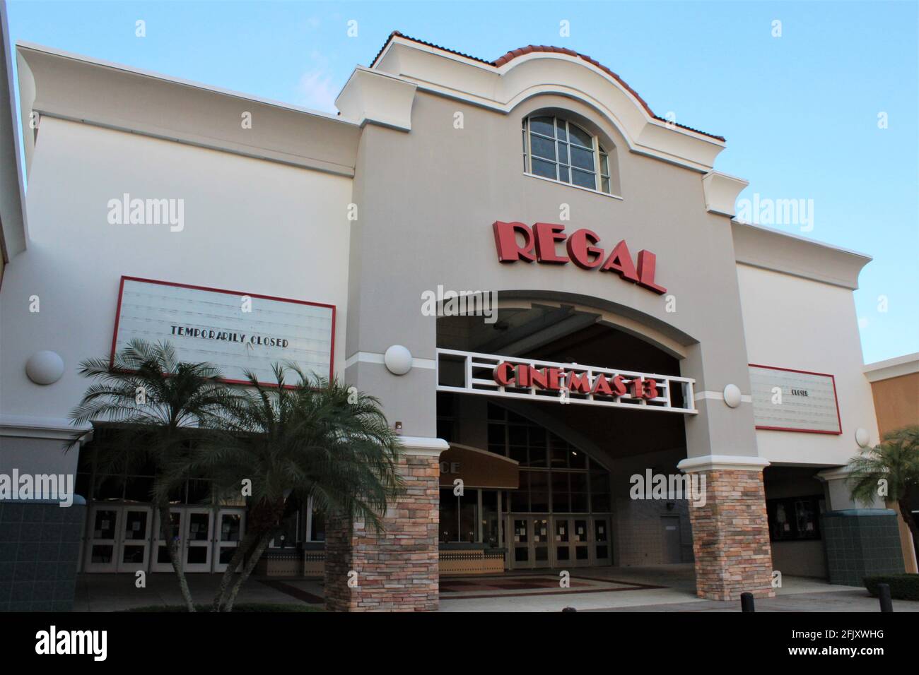 The Regal Cinemas in south Florida.  Temporarily closed due to covid-19 virus. Regal offers the best cinematic experience in digital 2D, 3D, IMAX. Stock Photo