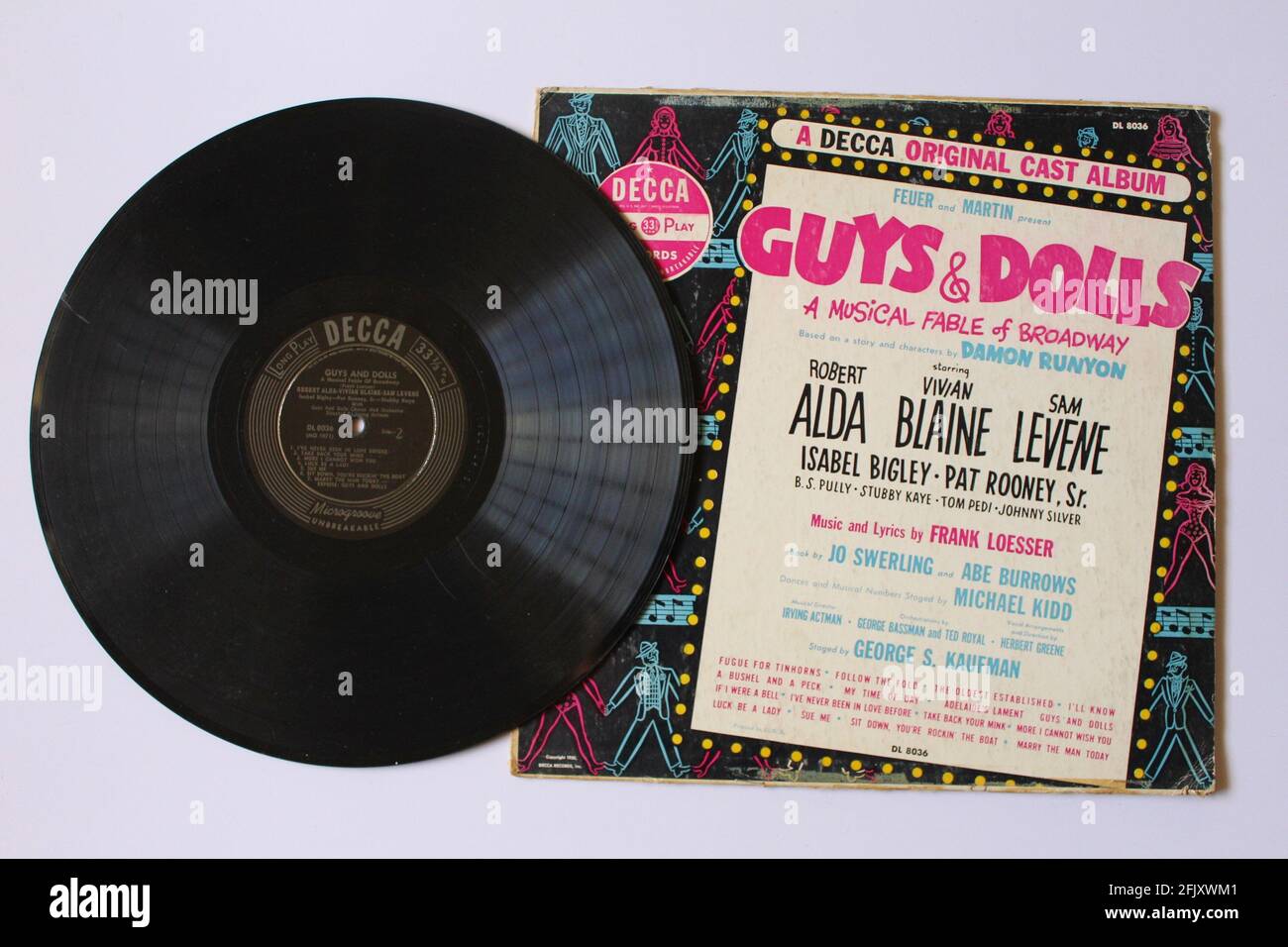 Guys and Dolls musical Original 1950 Broadway cast recording  album on vinyl record LP disc. Stock Photo