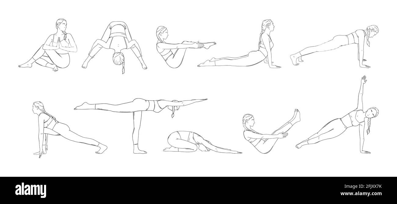 Seven Various Easy and Intermediate Yoga Poses, Free Hand drawn vector  halftone Sketch Stock Vector Image & Art - Alamy