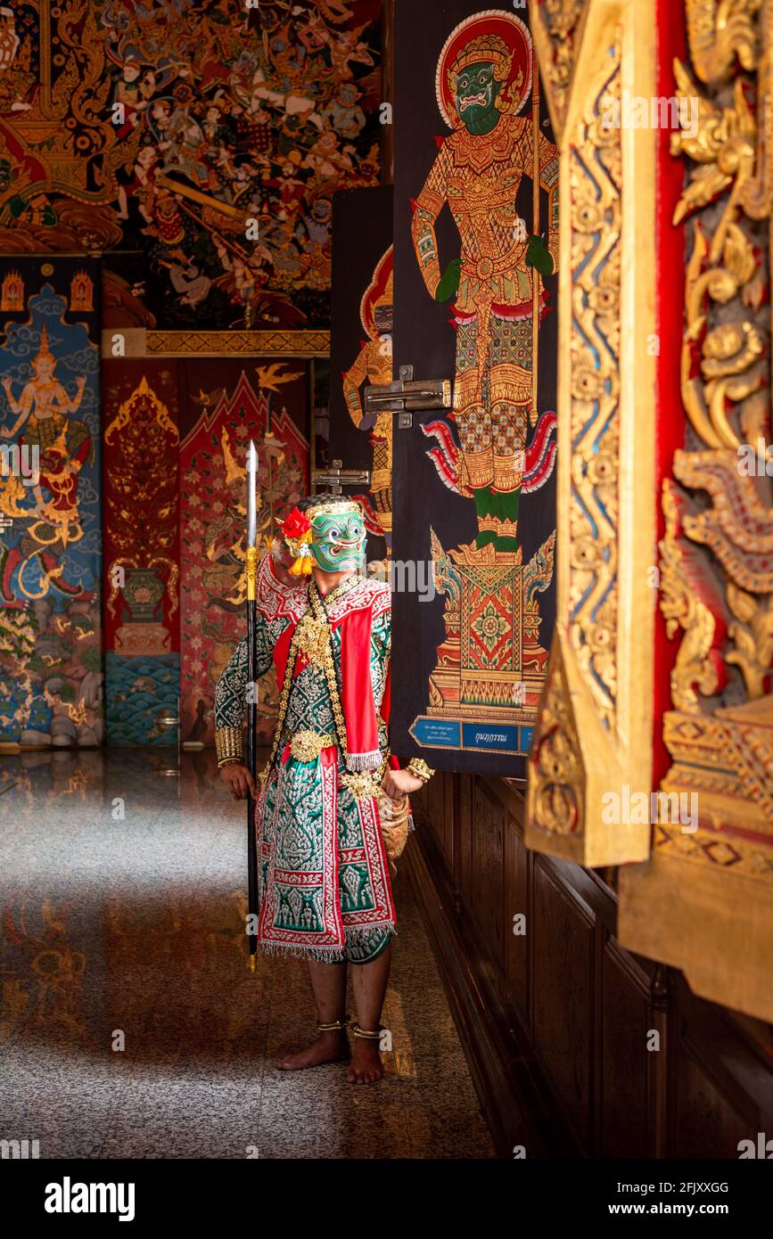 Khon art of culture Thailand Dancing in masked Ramayana Story. Stock Photo