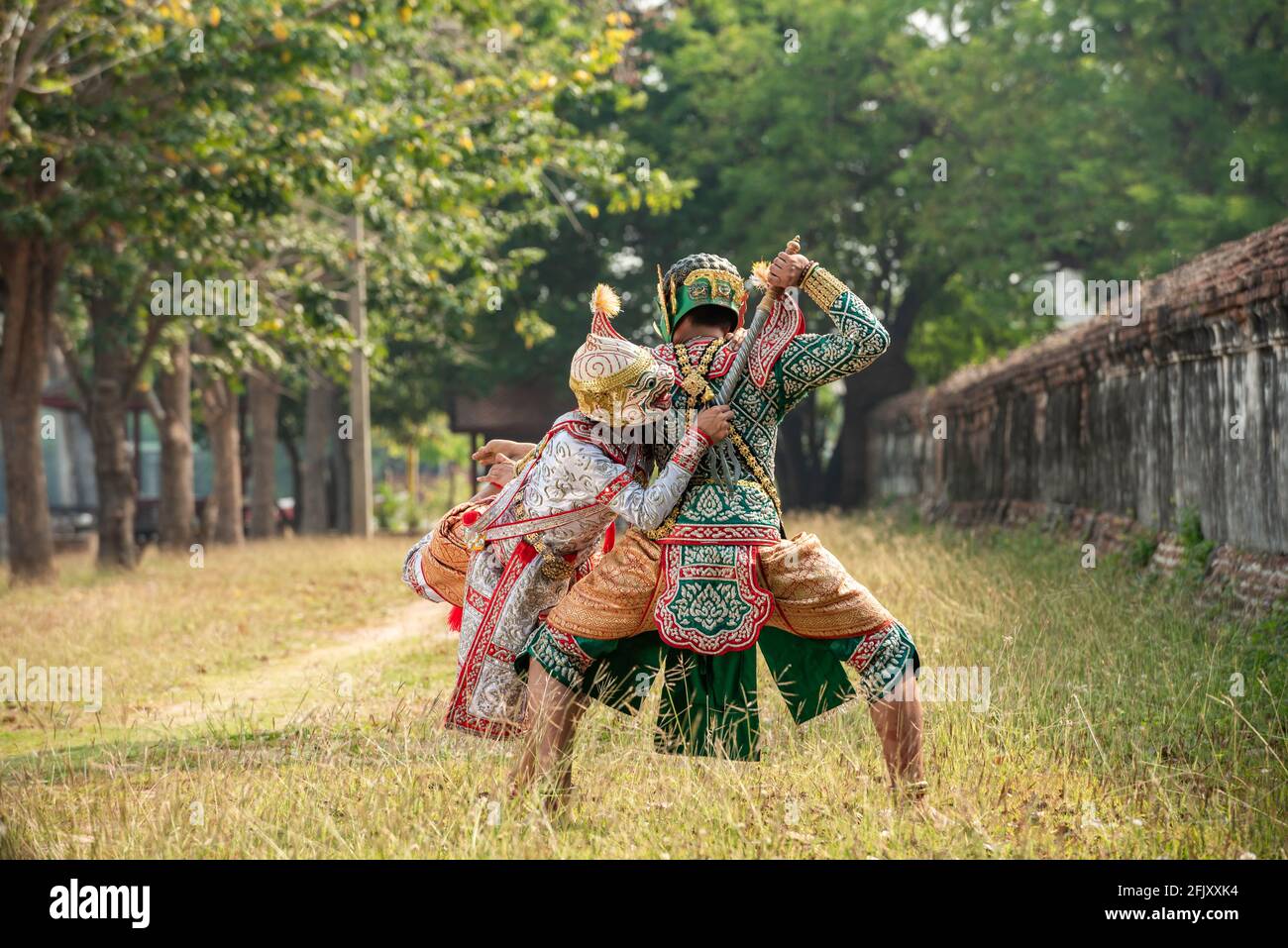 Khon art of culture Thailand Dancing in masked Ramayana Story. Stock Photo