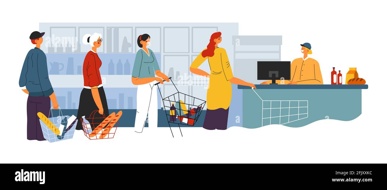 People queue pay groceries supermarket hires stock photography and