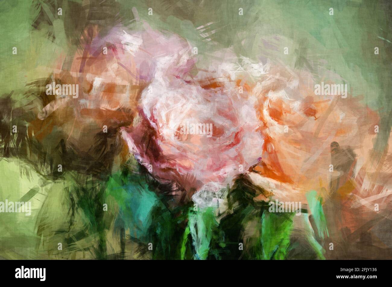 pastel colors roses painterly, wall art Stock Photo