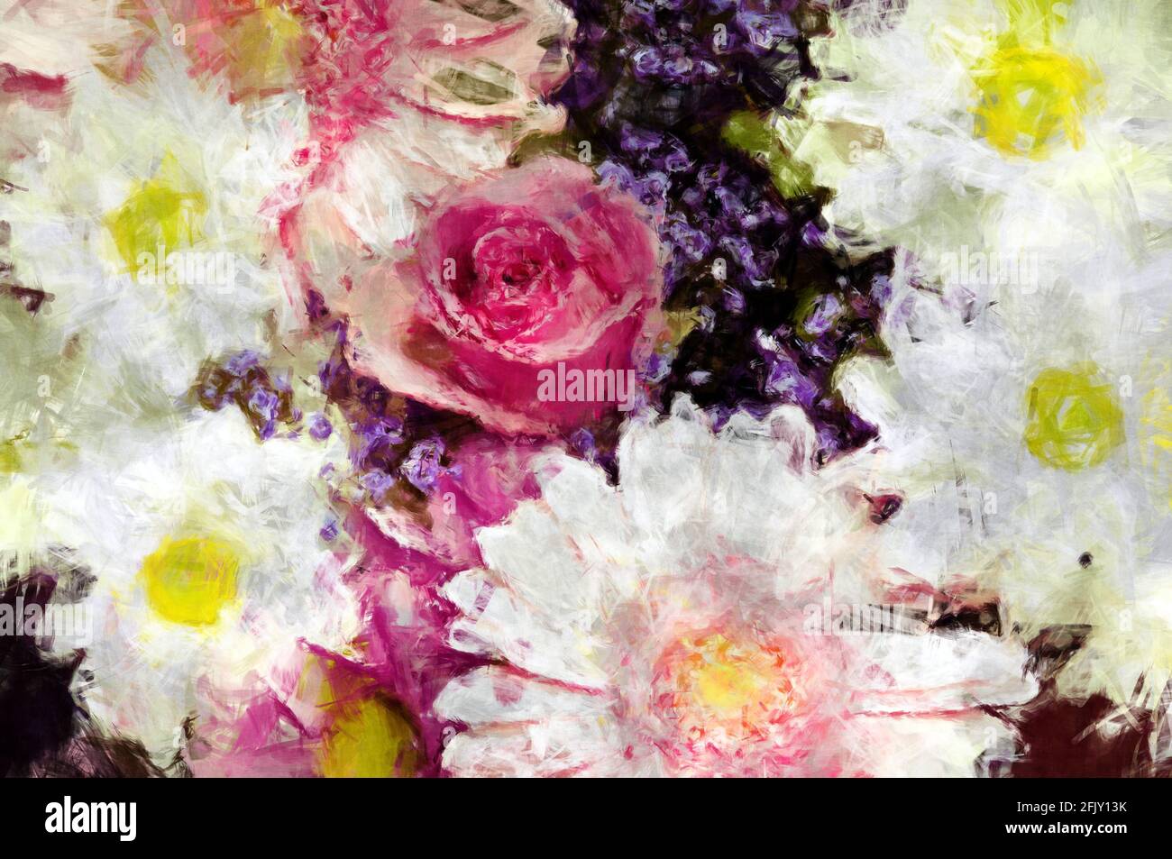 painting of a mix of flowers, wall art Stock Photo