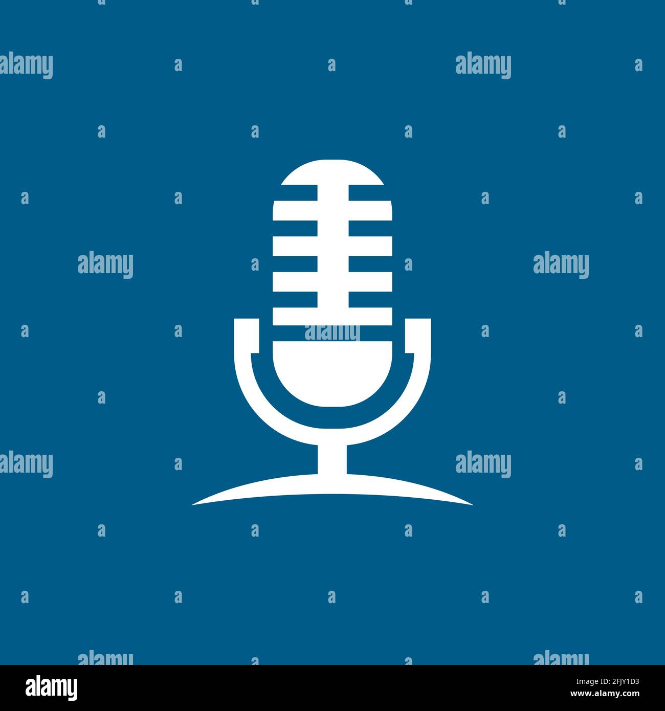 Microphone Icon On Blue Background. Blue Flat Style Vector Illustration. Stock Vector