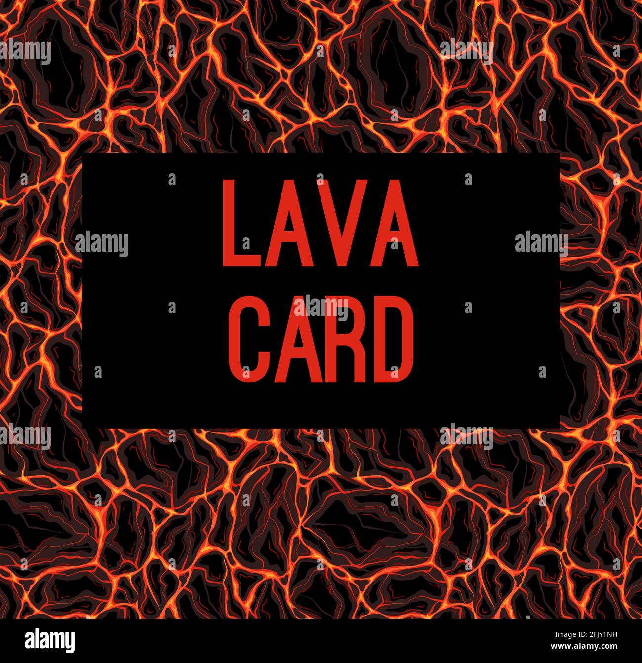 Square card of lava with stones and black copy space. Magma from molten rock. Eruption with Earthquake. Natural disaster. Vector template for banner a Stock Vector