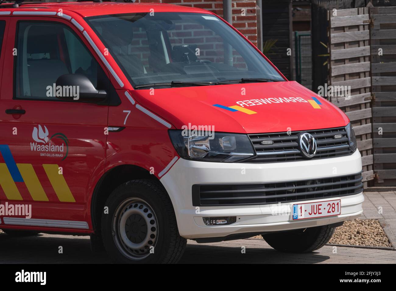 Sint Gillis Waas, Belgium, April 24, 2021, close up of a fire truck of the local fire brigade Stock Photo