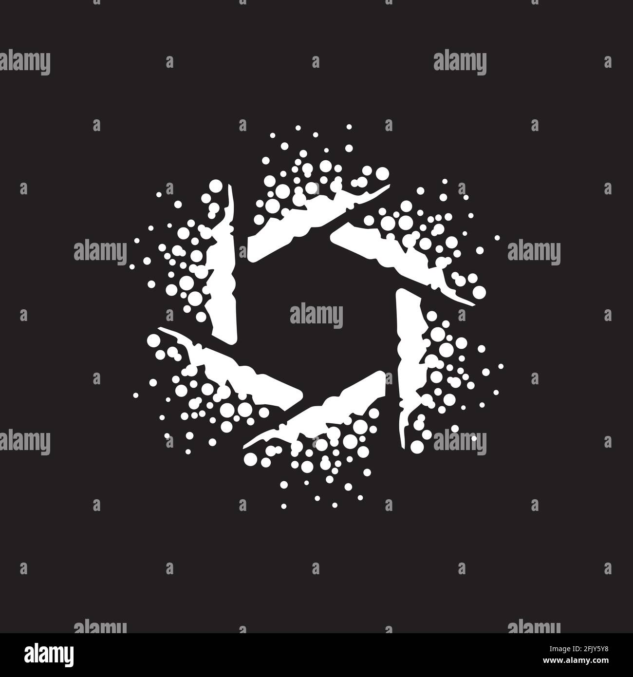 Camera lens with dots explosion effect vector template Stock Vector