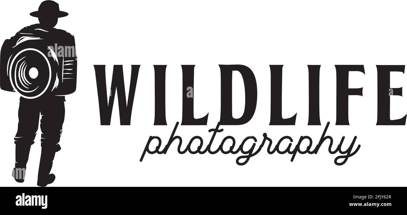 Wild life photographer with camera bag template Stock Vector