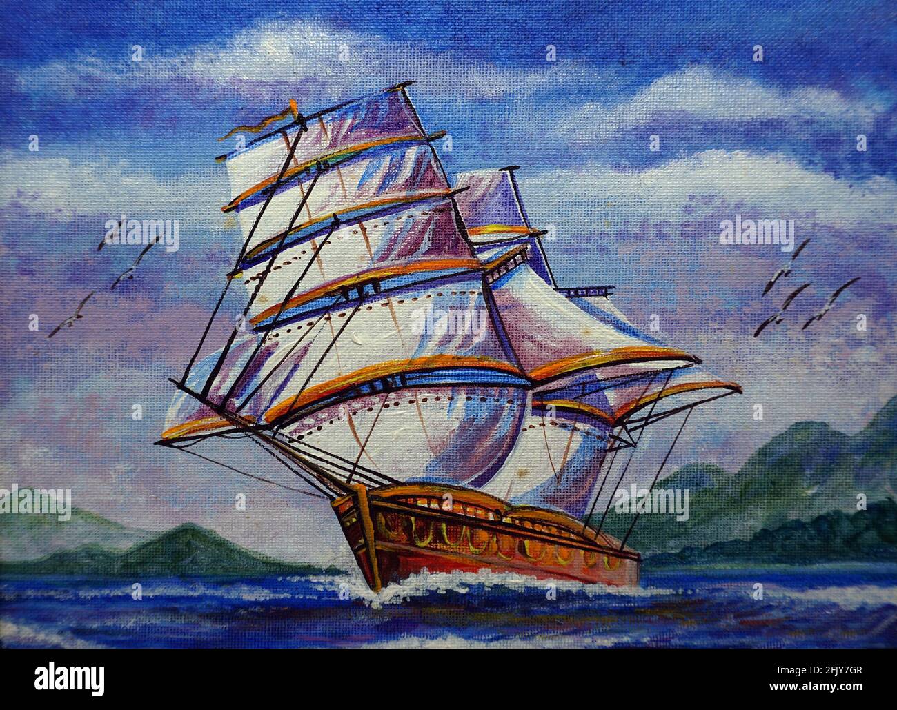 SMALL SAILBOAT Sailing Boating Art Bay Ink and Watercolor Painting Nautical Boat Ocean Drawn There Drawing