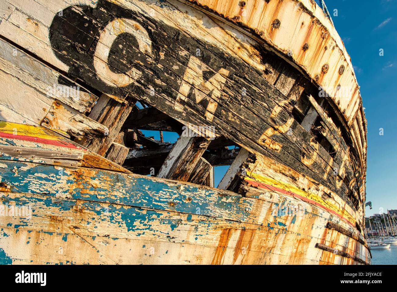 Ship cemetry in Camaret-sur-Mer / France / Brittany - Ship wrecks in the port Stock Photo