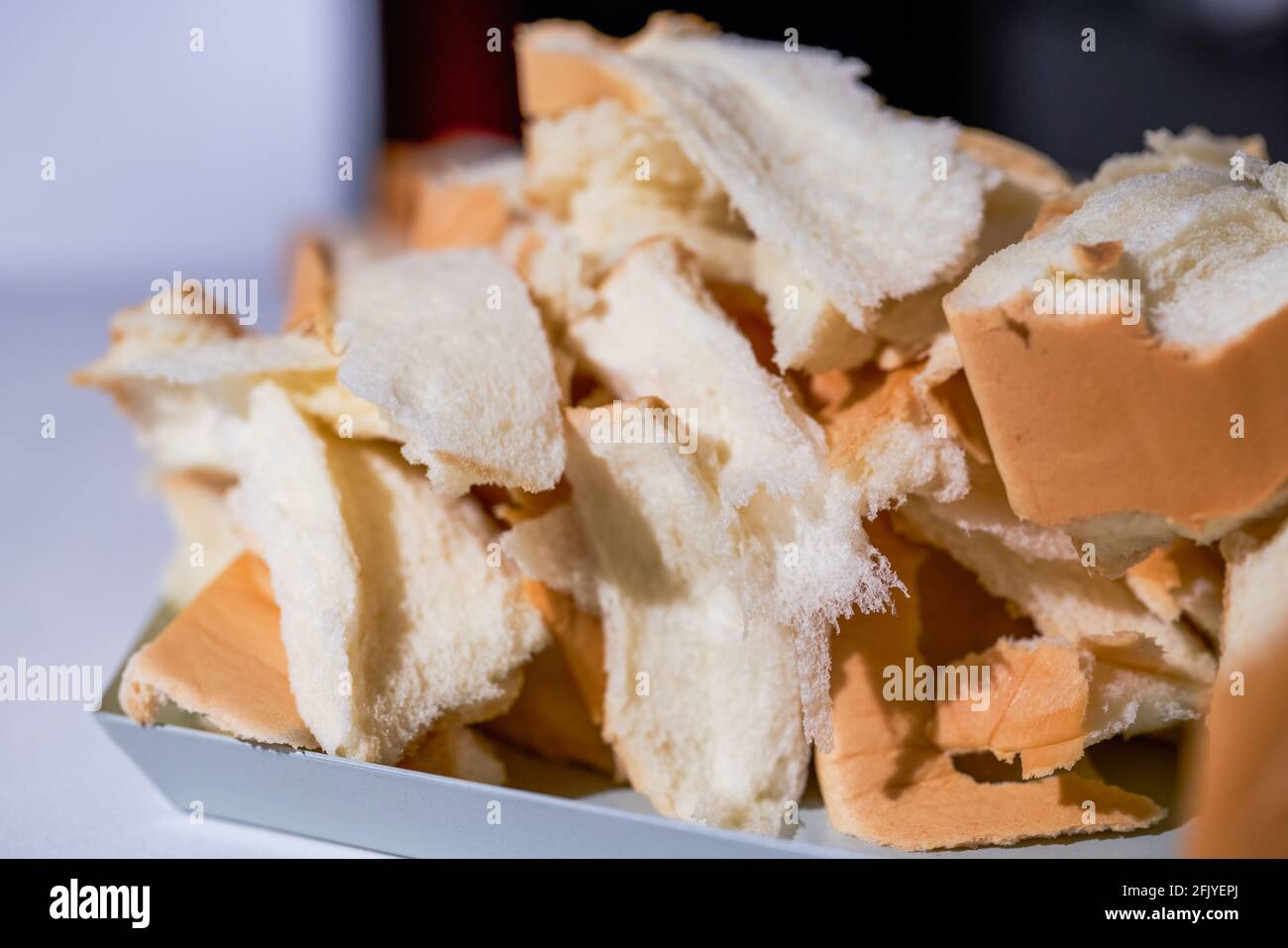 A plate of shredded raw toast bread, shredded toast Stock Photo Alamy