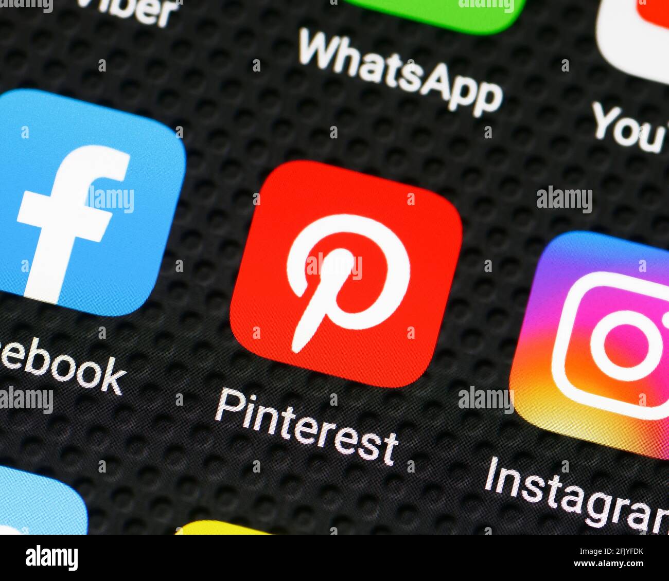 Pinterest App Icon on a Smartphone, Close Up Stock Photo