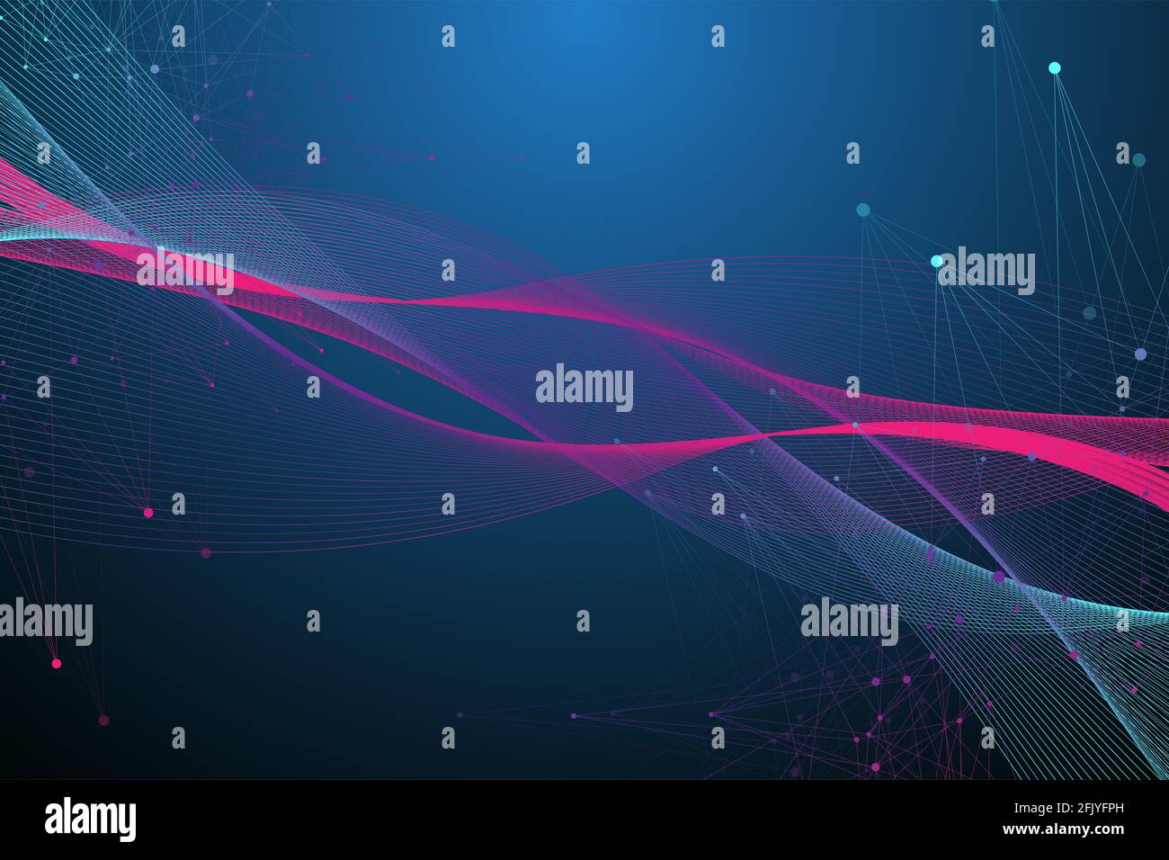 Abstract background with a colored dynamic waves, line and particles ...