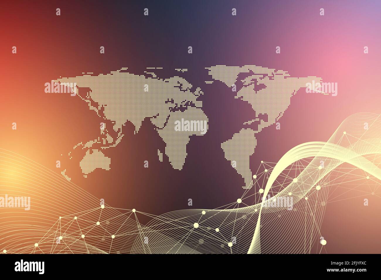 World map global technology networking concept. Digital data visualization. Lines plexus. Big Data background communication. Scientific illustration. Stock Photo