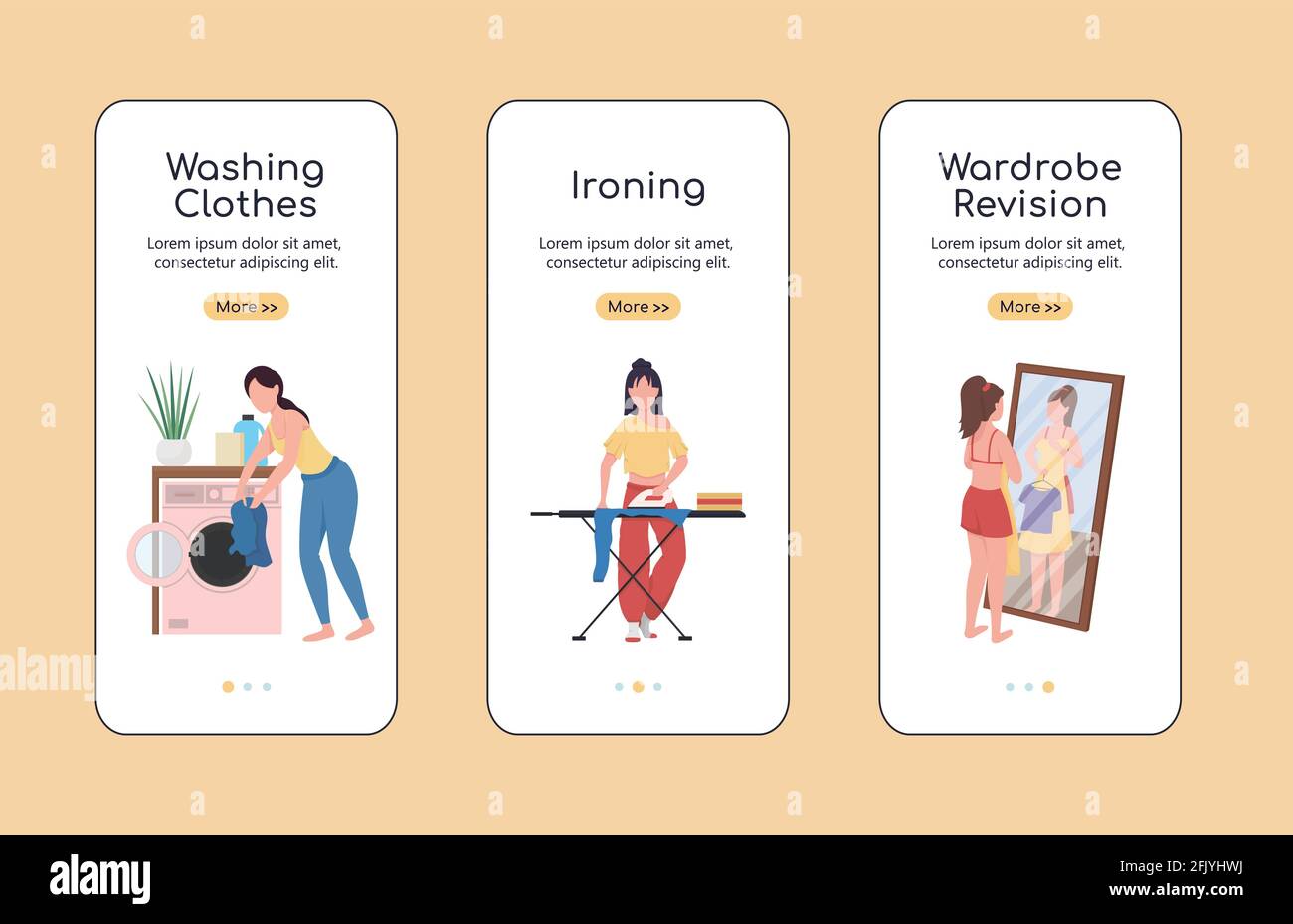Clothes revision onboarding mobile app screen flat vector template Stock Vector