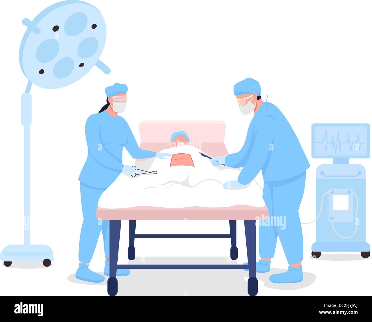 Doctors at surgical procedure flat color vector faceless characters Stock Vector