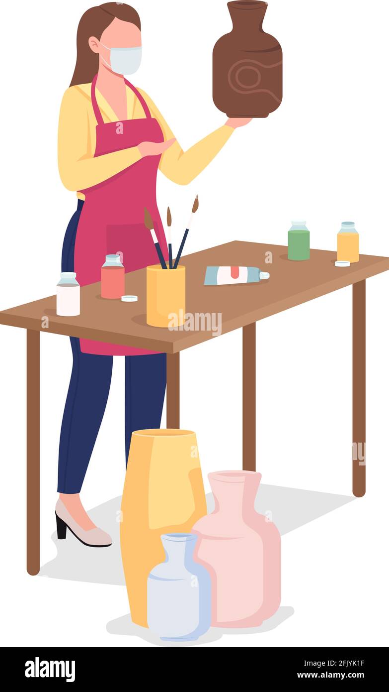 Woman painting clay vase flat color vector faceless character Stock Vector