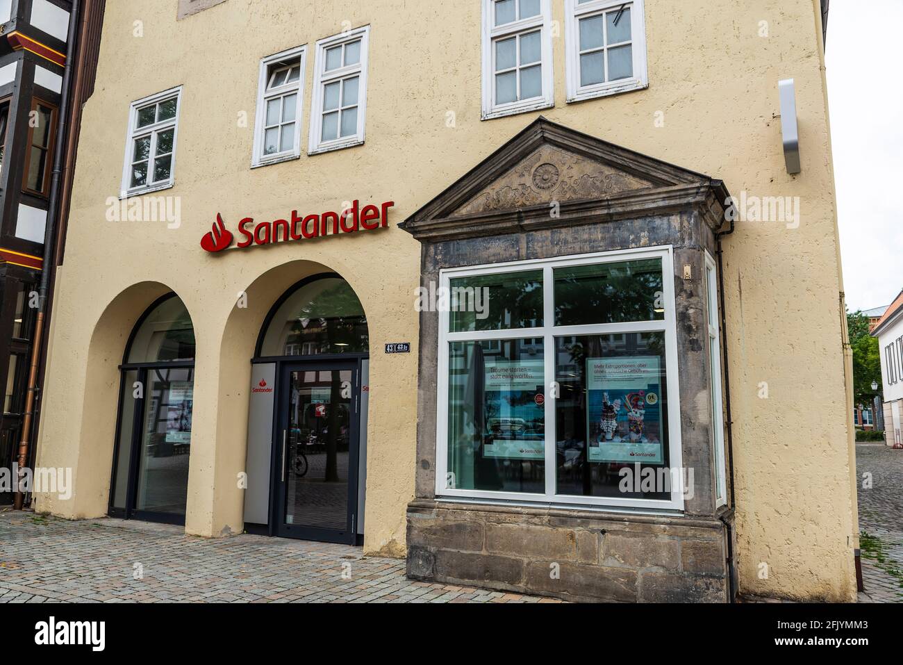 Hamelin, Germany - August 20, 2019: Facade of a Santander bank branch office in Hamelin, Lower Saxony, Germany Stock Photo