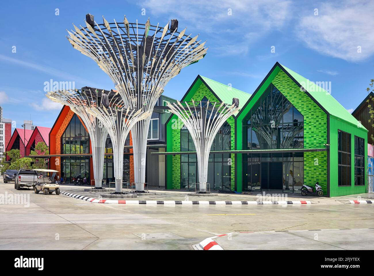 Modern architecture at a new construction food mall in Thailand Southeast Asia Stock Photo