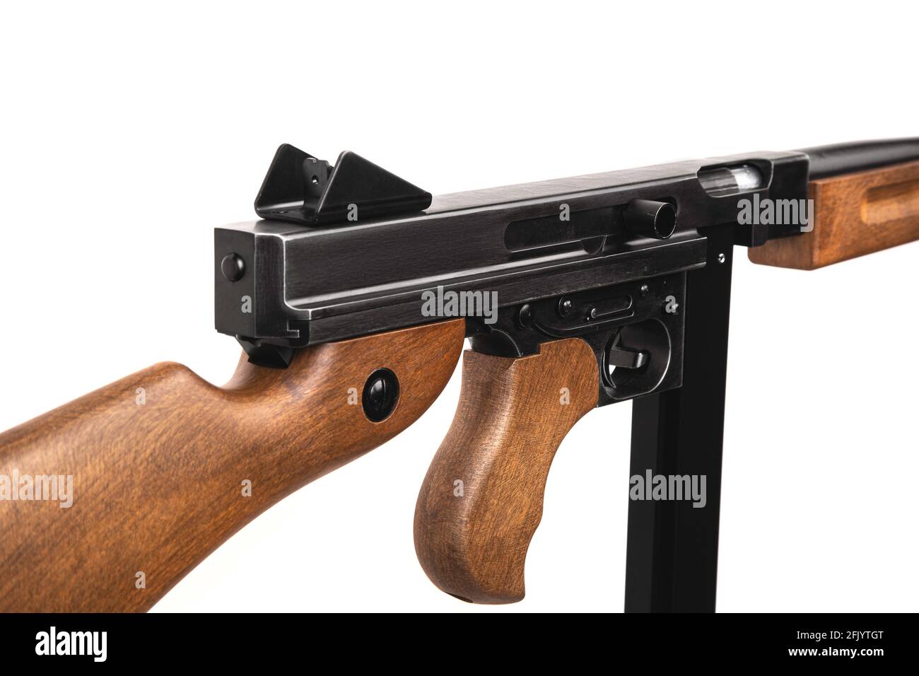 Old American machine gun. Vintage automatic weapon. Armament of the