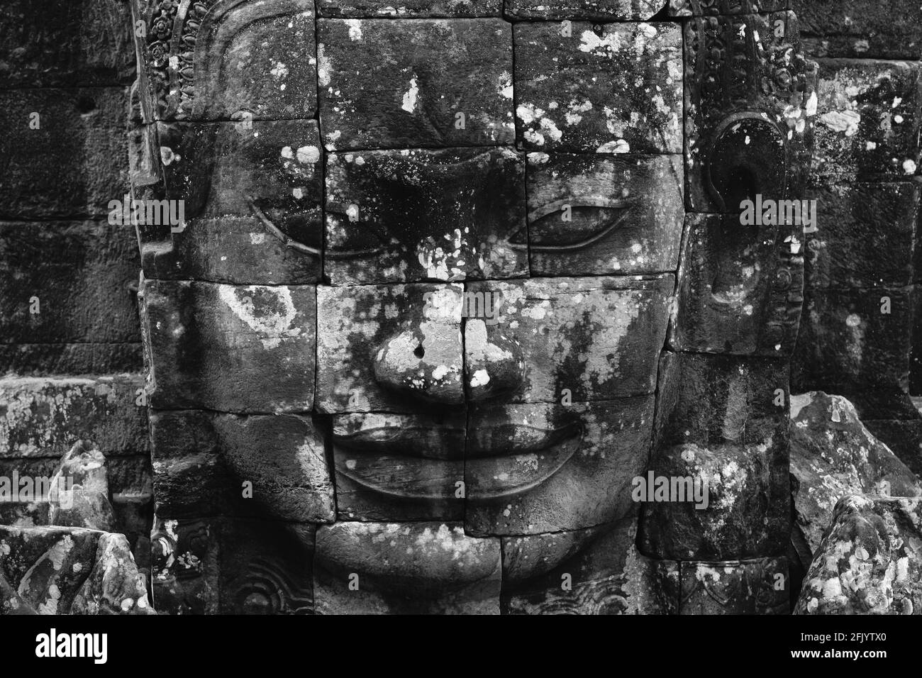 Stone Faces At The Bayon Temple, Angkor Wat Temple Complex, Siem Reap, Cambodia. Stock Photo