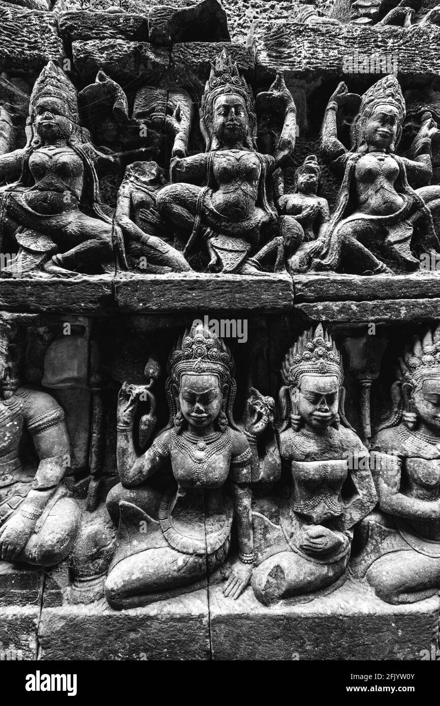 The Terrace Of The Leper King (Bas Reliefs), Angkor Thom, Siem Reap, Cambodia. Stock Photo