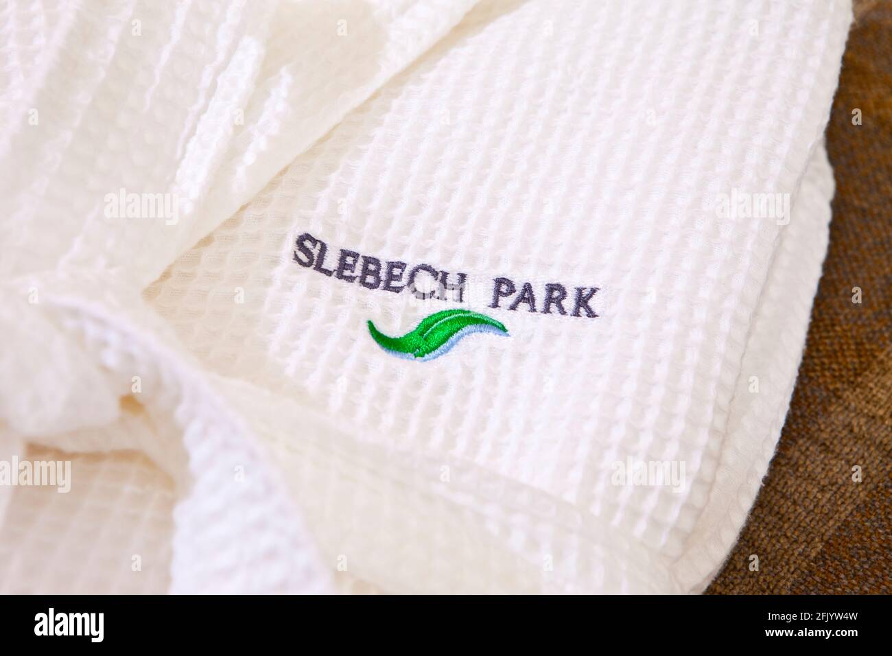 Slebech Park Hotel branded robe, Pembrokeshire, West Wales, UK Stock Photo