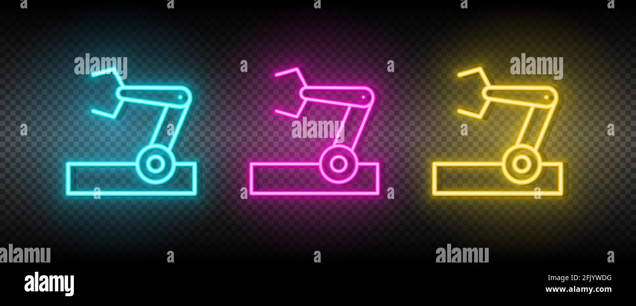 industrial robot, industrial robot arm neon icon set Stock Vector Image ...