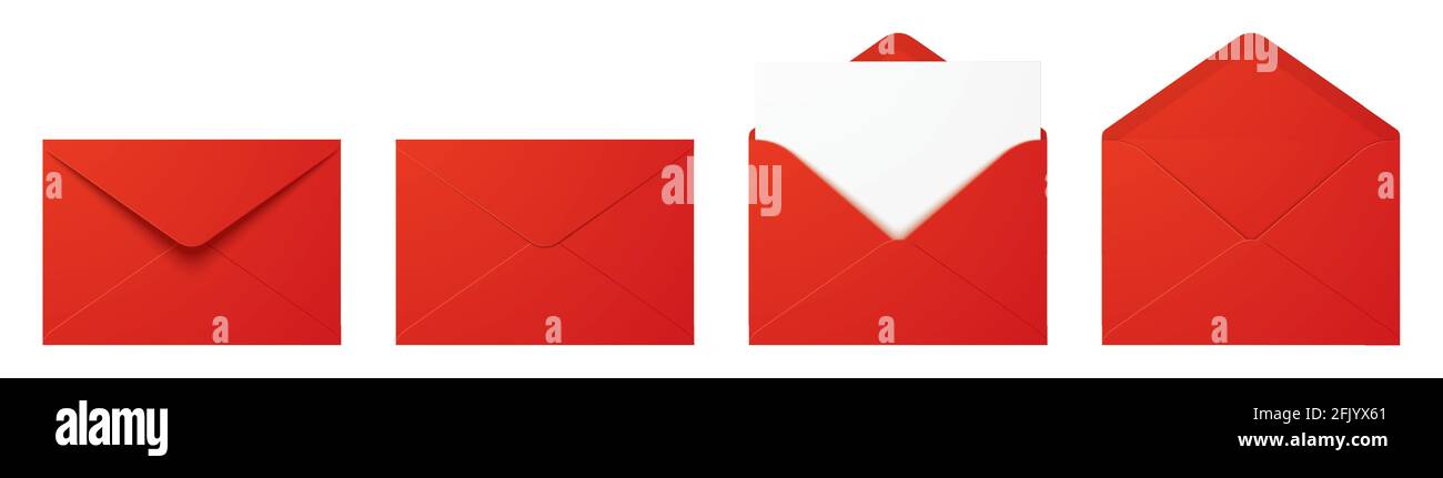 Vector set of realistic red envelopes in different positions. Folded