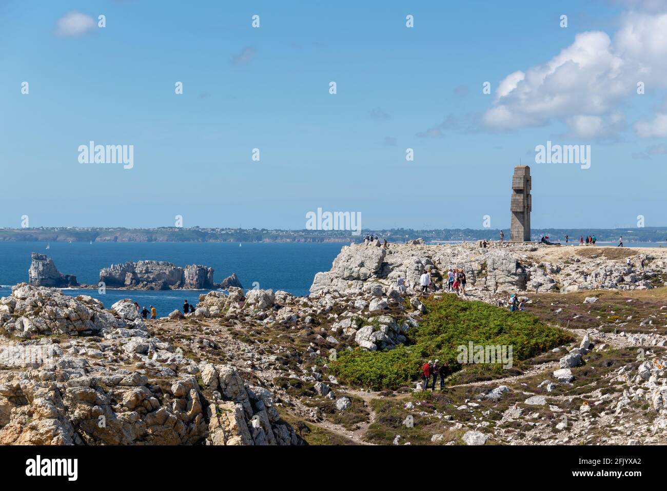 Tourists at the Pointe de Pen-Hir in summer, a cape on Crozon peninsula in Finistère, Brittany, France Stock Photo