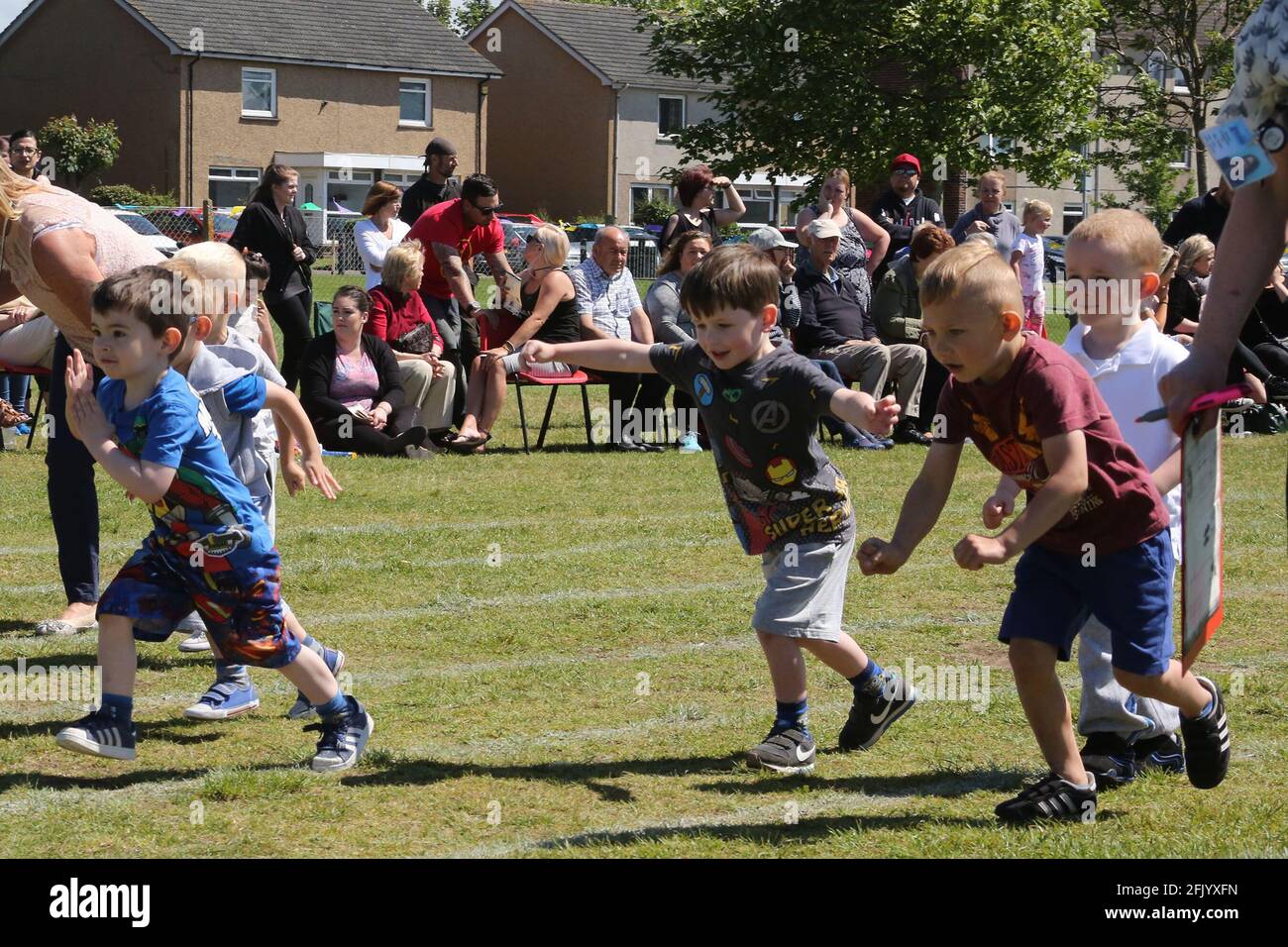 Muirhead Primary School Sports Day The nursey boys compete Stock Photo