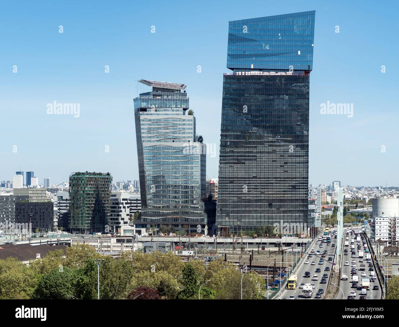Construction of the Â'Tours DUOÂ', DUO towers by architect Jean Nouvel in  Paris, France, on April 26, 2021. They are at the end of Avenue de France  and will be the new