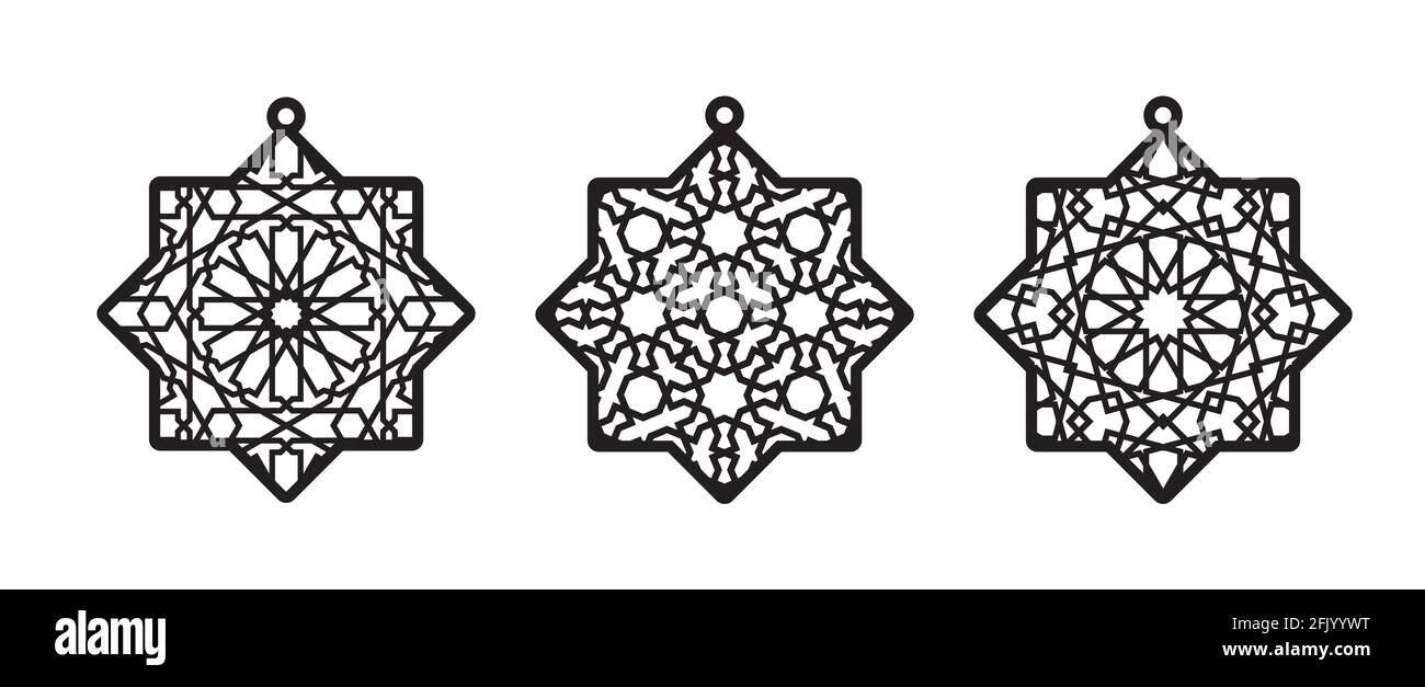 Ramadan cnc decor. Laser cutting stars set vector template Stock Vector