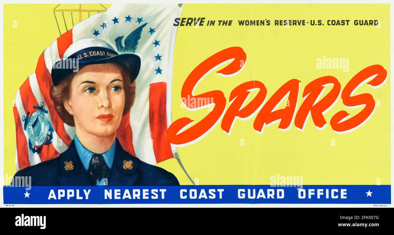 American, WW2 female recruitment poster, SPARS: Serve in the Women's Reserve, US Coast Guard (USCG), 1941-1945 Stock Photo