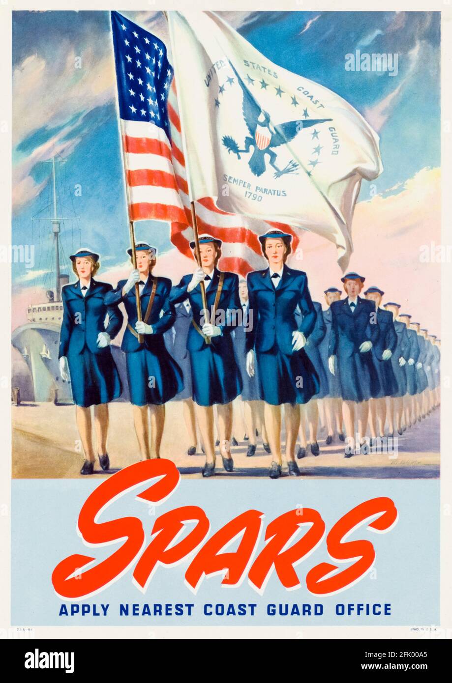 American, WW2 female recruitment poster: SPARS, Women's Reserve, US Coast Guard (USCG), 1941-1945 Stock Photo