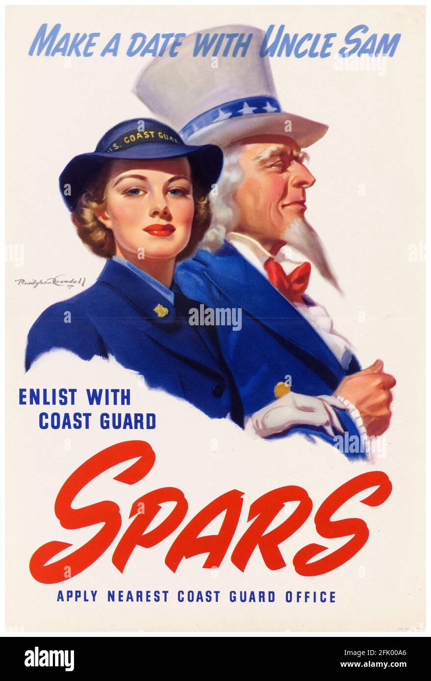 SPARS: Make a Date with Uncle Sam, Women's Reserve, US Coast Guard (USCG), American, WW2 female recruitment poster, 1941-1945 Stock Photo