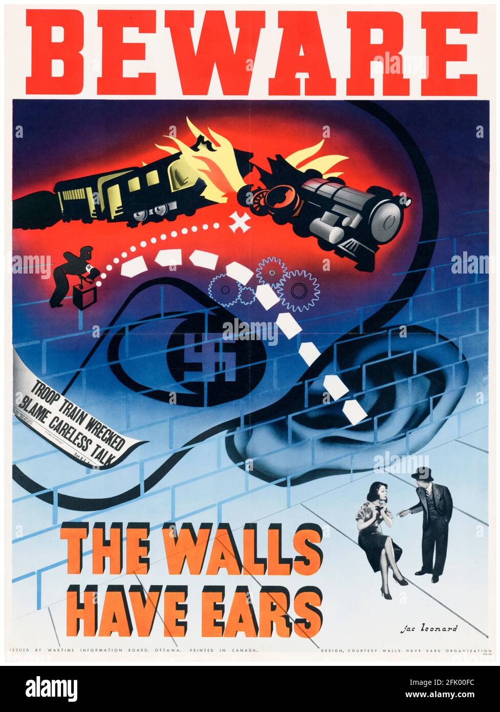 Beware: The Walls Have Ears, American, Careless Talk, WW2 Public Information Poster, 1942-1945 Stock Photo