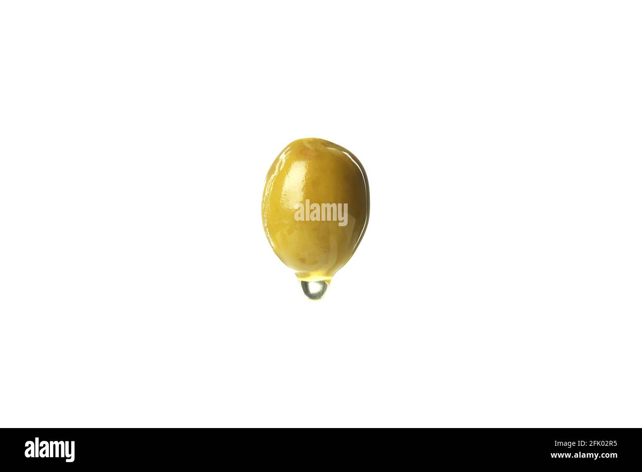 Green olive with oil isolated on white background Stock Photo - Alamy