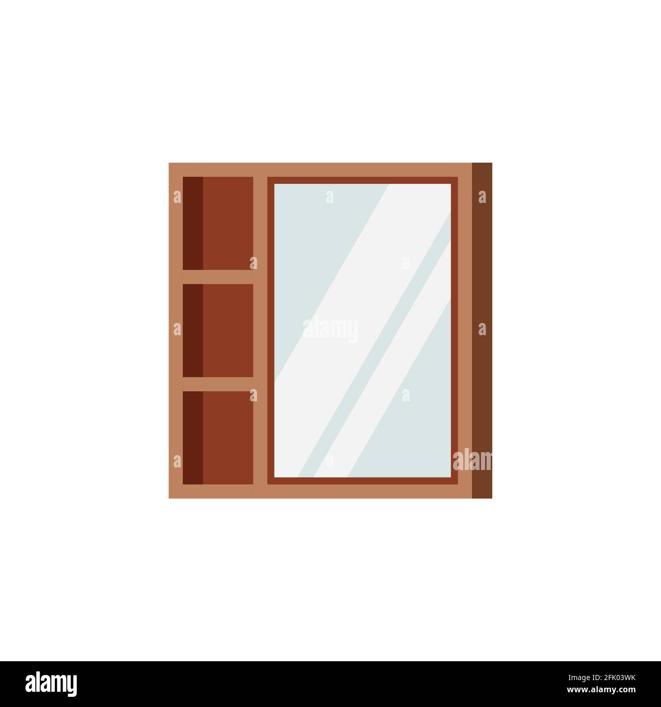 Mirror locker for bathroom with wooden frame. Stock Vector