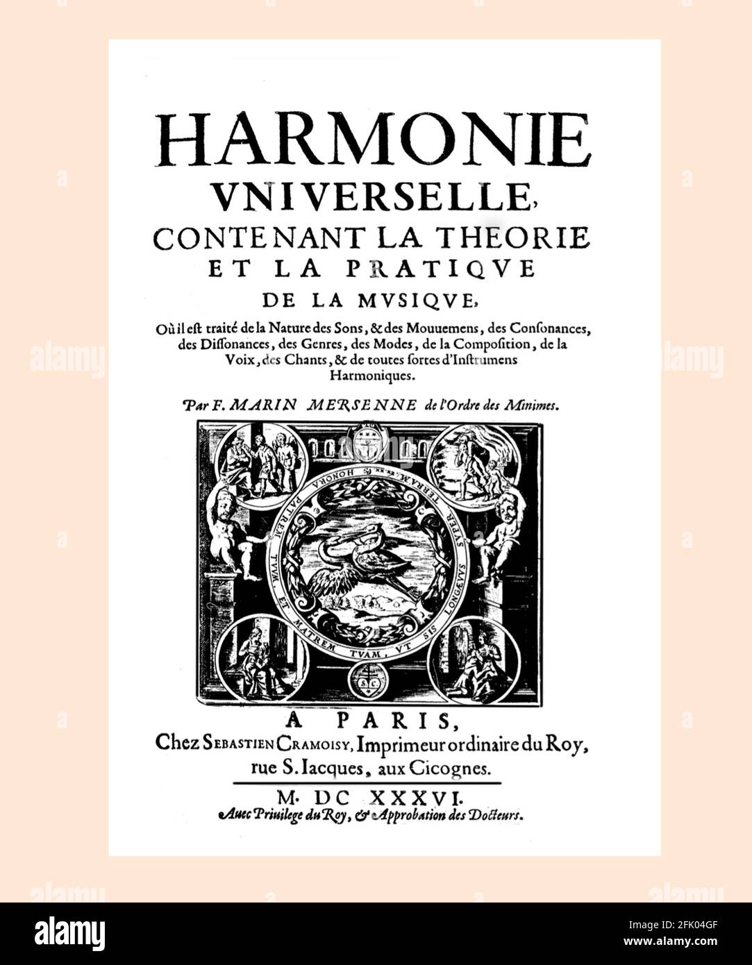 Mersenne Title Page Harmonie Vniverselle Refreshed and Reset Stock Photo