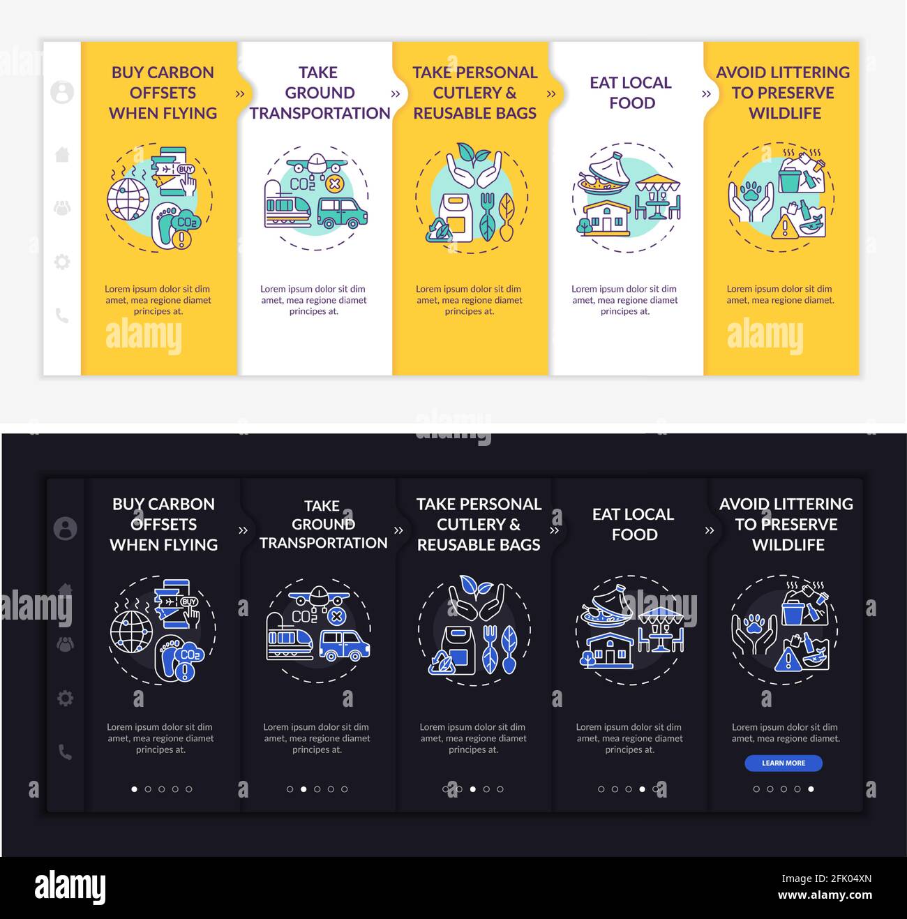 Sustainable tour tips onboarding vector template Stock Vector