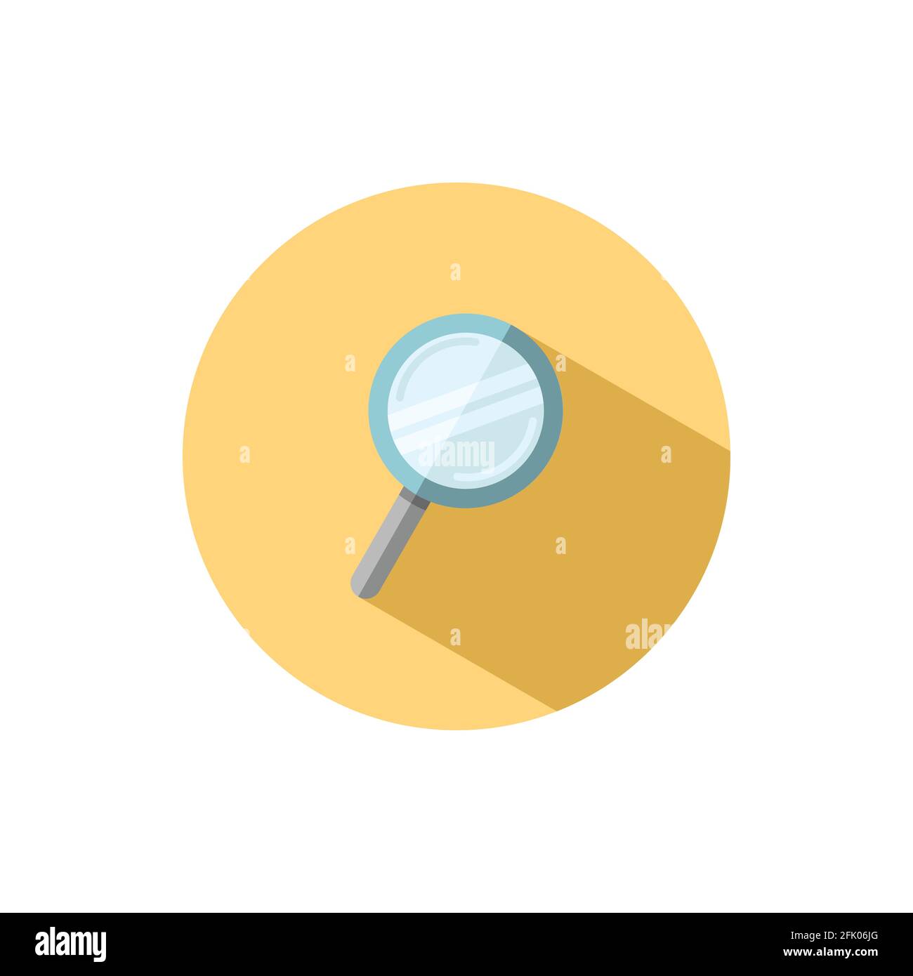 Magnifying glass. Search and analytics. Flat color icon in a circle. Commerce vector illustration Stock Vector