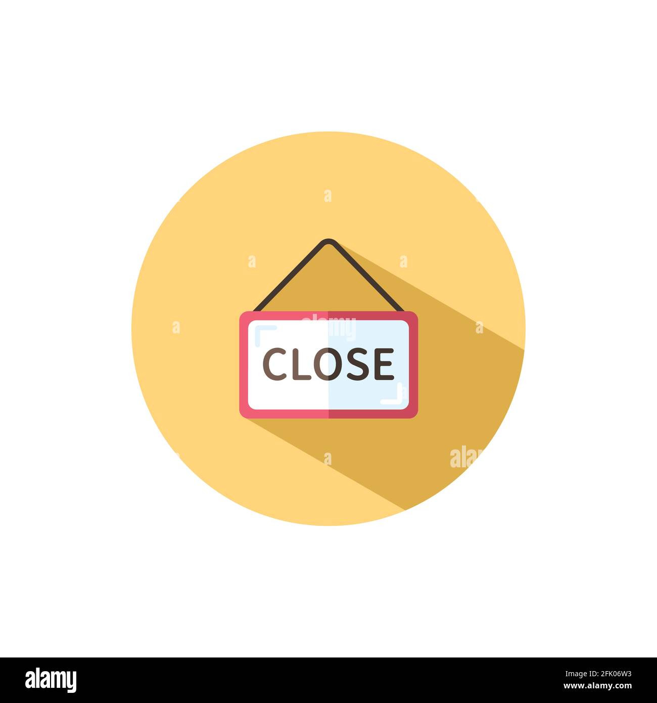 Close notice. Label with text. Flat color icon in a circle. Commerce ...