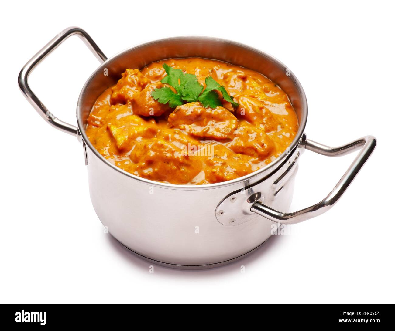 Pot of Traditional Chicken Curry isolated on white background with