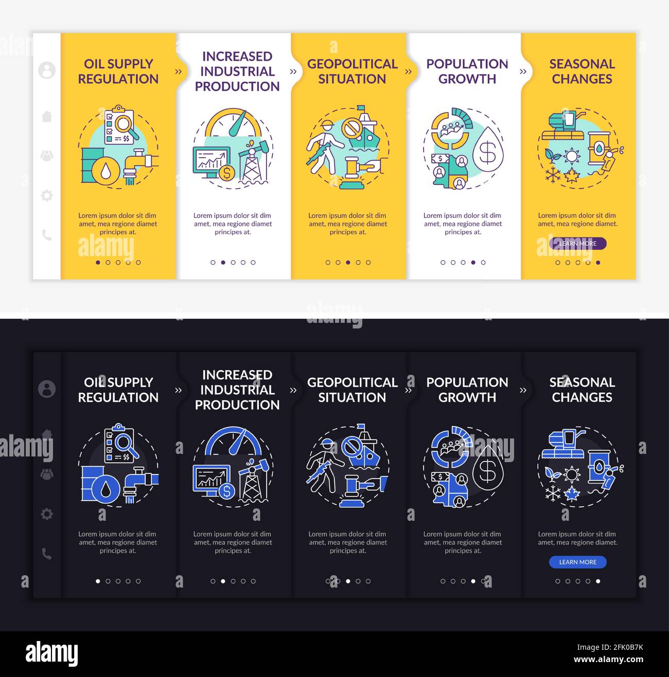 Petroleum costs features onboarding vector template Stock Vector
