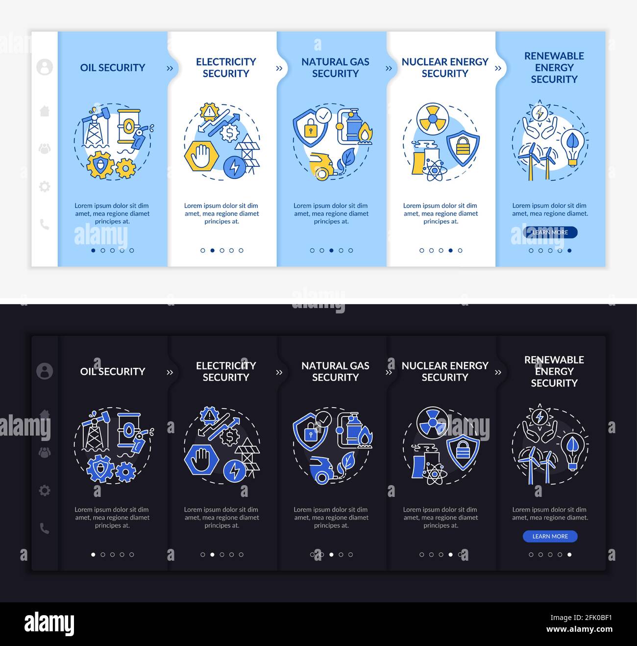 Energy secure types onboarding vector template Stock Vector
