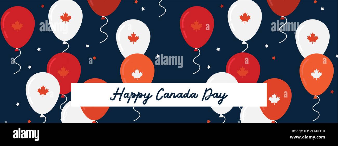 1 July. Happy Canada Day greeting card. Celebration banner with flying ...